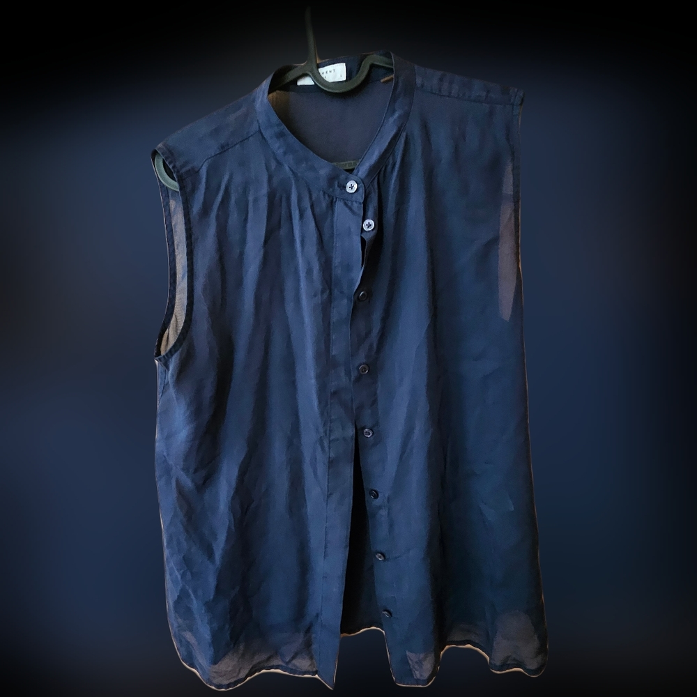 Equipment designer silk sleeveless sheer top navy blue large